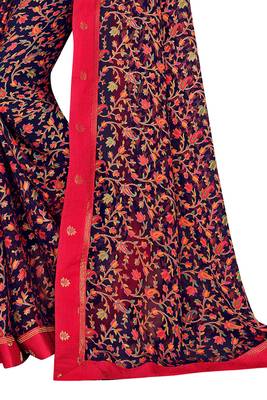 Blue printed brasso saree with blouse 2