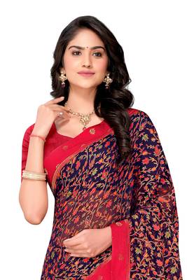 Blue printed brasso saree with blouse 3