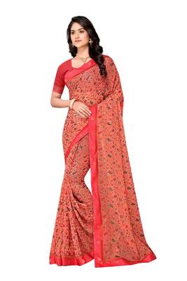 Pink printed brasso saree with blouse 1