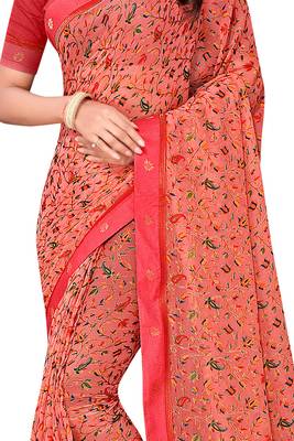 Pink printed brasso saree with blouse 2