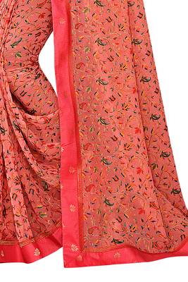 Pink printed brasso saree with blouse 3