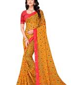 Orange printed brasso saree with blouse
