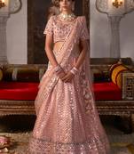 Pink embroidered net unstitched lehenga