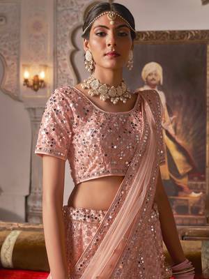Pink embroidered net unstitched lehenga 2