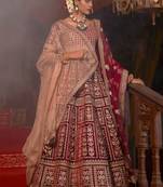 Maroon embroidered velvet unstitched lehenga