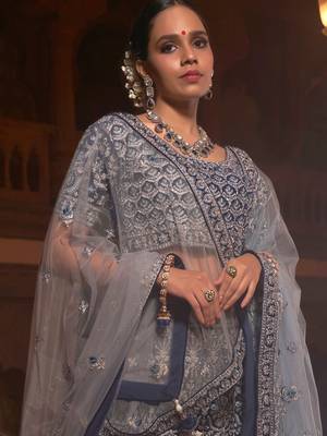 Navy-blue embroidered velvet unstitched lehenga 2