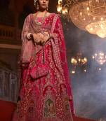 Pink embroidered velvet unstitched lehenga