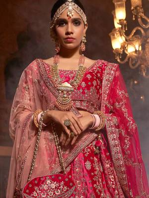 Pink embroidered velvet unstitched lehenga 2