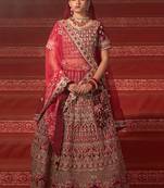 Red embroidered velvet unstitched lehenga