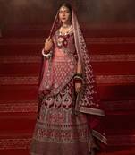 Maroon embroidered velvet unstitched lehenga