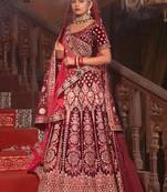 Maroon embroidered velvet unstitched lehenga