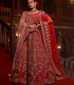 Red embroidered velvet unstitched lehenga