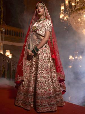 Off-white embroidered silk unstitched lehenga 1