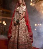 Off-white embroidered silk unstitched lehenga
