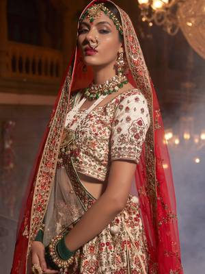 Off-white embroidered silk unstitched lehenga 2