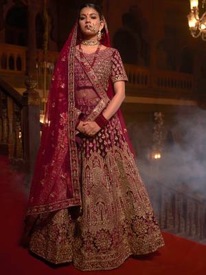 Wine embroidered velvet unstitched lehenga 1