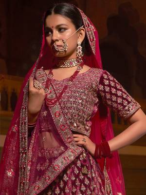 Wine embroidered velvet unstitched lehenga 2