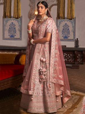 Pink embroidered velvet unstitched lehenga 1