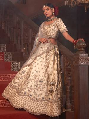 Off-white embroidered silk unstitched lehenga 1