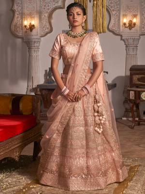 Pink embroidered net unstitched lehenga 1