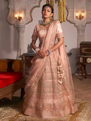 Pink embroidered net unstitched lehenga 2