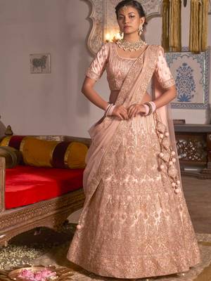 Pink embroidered net unstitched lehenga 1
