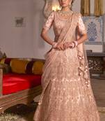 Pink embroidered net unstitched lehenga