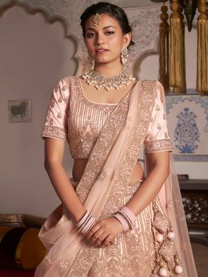 Pink embroidered net unstitched lehenga 2