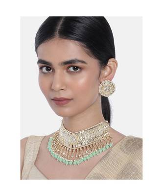 Traditional White Pearl & Kundan Studded Choker Necklace Jewellery Set For Women    1