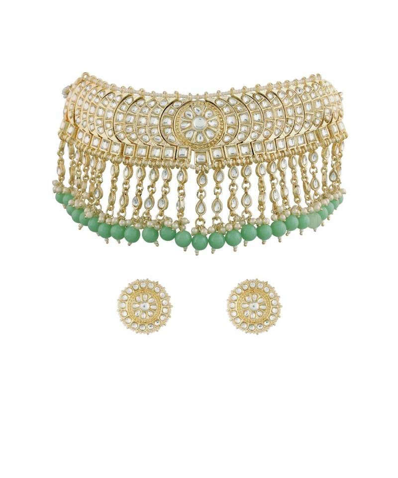 Traditional White Pearl & Kundan Studded Choker Necklace Jewellery Set For Women   