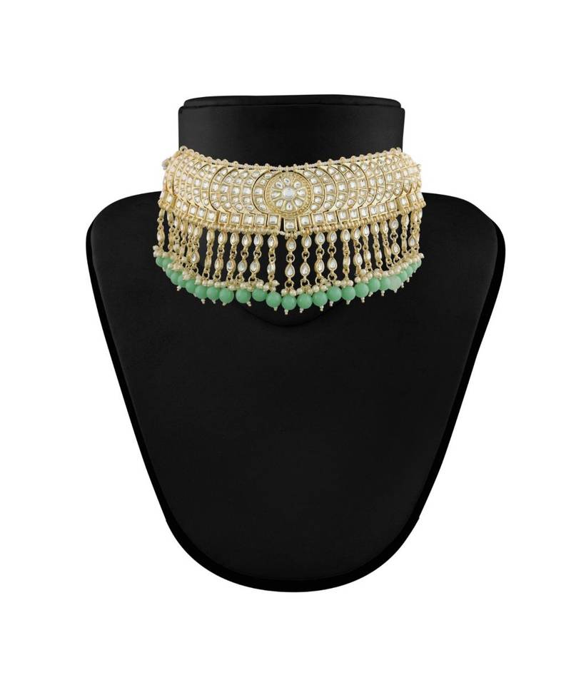 Traditional White Pearl & Kundan Studded Choker Necklace Jewellery Set For Women   