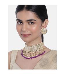 Traditional White Pearl & Kundan Studded Choker Necklace Jewellery Set For Women   
