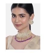 Traditional White Pearl & Kundan Studded Choker Necklace Jewellery Set For Women   