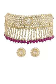 Traditional White Pearl & Kundan Studded Choker Necklace Jewellery Set For Women   