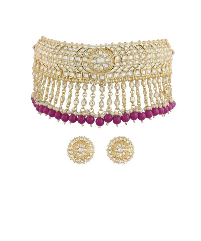 Traditional White Pearl & Kundan Studded Choker Necklace Jewellery Set For Women   