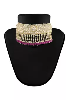 Traditional White Pearl & Kundan Studded Choker Necklace Jewellery Set For Women   