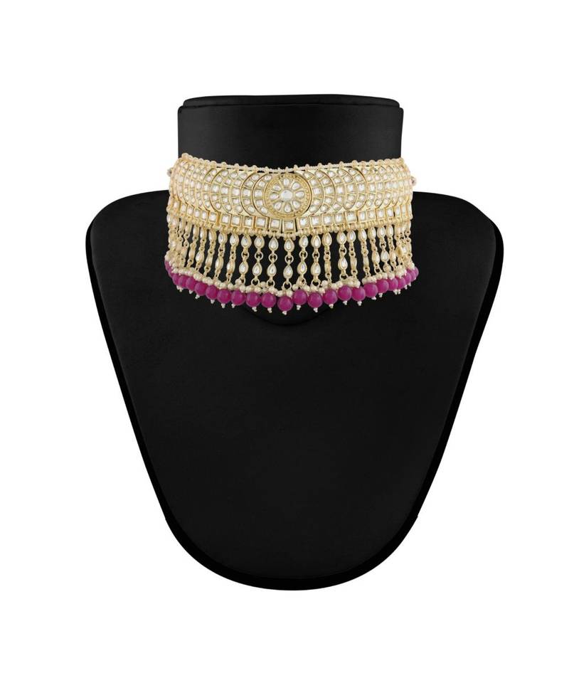 Traditional White Pearl & Kundan Studded Choker Necklace Jewellery Set For Women   