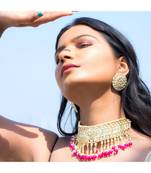 Traditional White Pearl & Kundan Studded Choker Necklace Jewellery Set For Women   