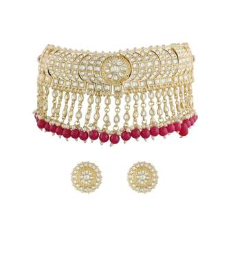 Traditional White Pearl & Kundan Studded Choker Necklace Jewellery Set For Women    2
