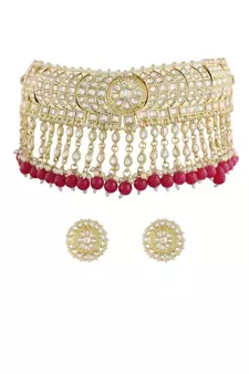 Traditional White Pearl & Kundan Studded Choker Necklace Jewellery Set For Women   