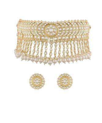 Traditional White Pearl & Kundan Studded Choker Necklace Jewellery Set For Women    3