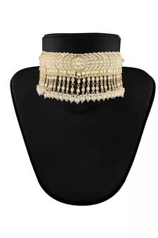 Traditional White Pearl & Kundan Studded Choker Necklace Jewellery Set For Women   