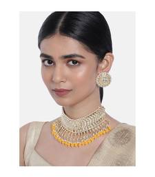 Traditional White Pearl & Kundan Studded Choker Necklace Jewellery Set For Women   