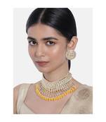 Traditional White Pearl & Kundan Studded Choker Necklace Jewellery Set For Women   