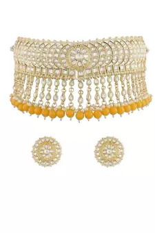 Traditional White Pearl & Kundan Studded Choker Necklace Jewellery Set For Women   