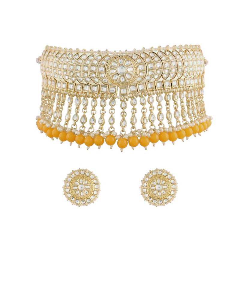 Traditional White Pearl & Kundan Studded Choker Necklace Jewellery Set For Women   