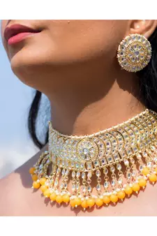 Traditional White Pearl & Kundan Studded Choker Necklace Jewellery Set For Women   