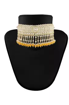 Traditional White Pearl & Kundan Studded Choker Necklace Jewellery Set For Women   