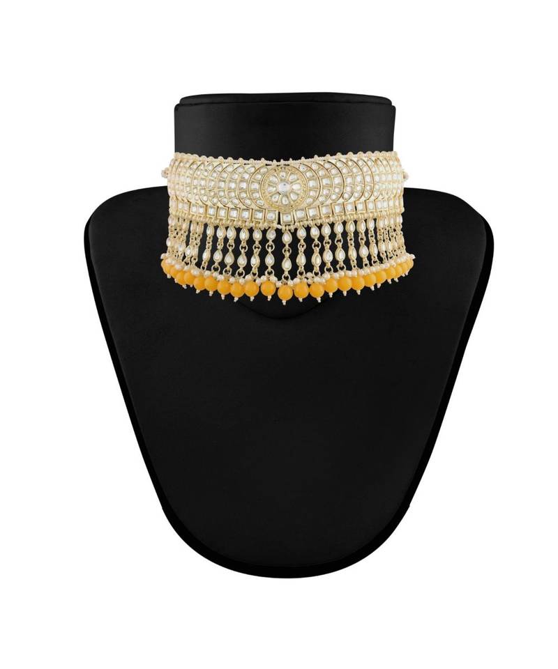 Traditional White Pearl & Kundan Studded Choker Necklace Jewellery Set For Women   