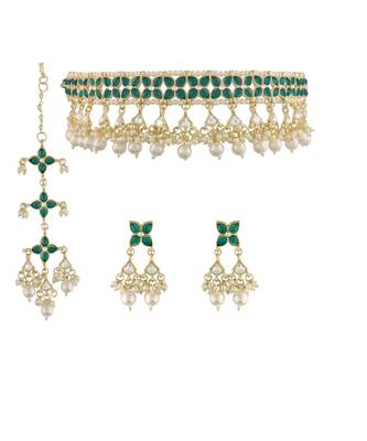 Traditional White Pearl & Kundan Studded Choker Necklace Jewellery Set For Women    2